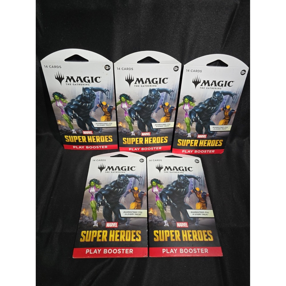 Magic The Gathering Marvel Super Heroes Play Booster 5 Pack Lot Sleeved MTG